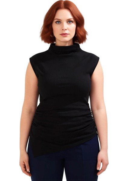 Asimetrik Kesim Dik Yaka Kolsuz Örme Bluz Kadın Modern ve Şık Seçenek Kaliteli Şık modelleri