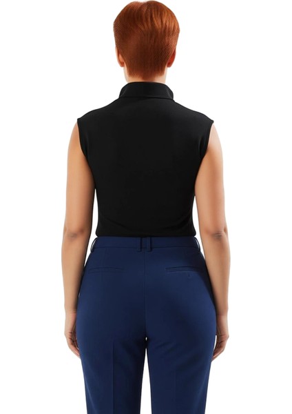 Asimetrik Kesim Dik Yaka Kolsuz Örme Bluz Kadın Modern ve Şık Seçenek Kaliteli Şık fırsatları