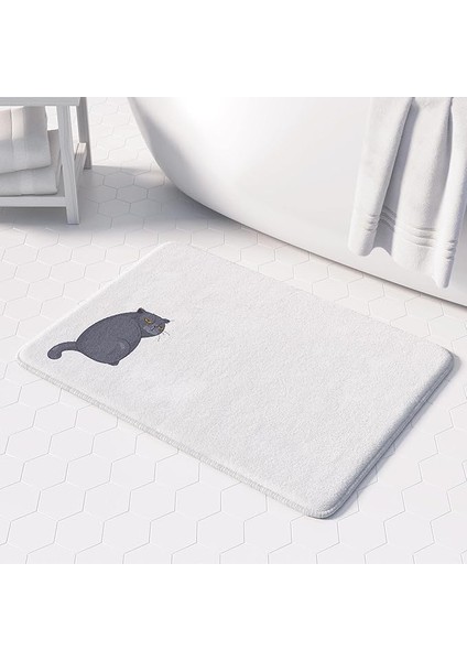 Sevimli Tasarımlı Mikrofiber Banyo Paspası, Kaymaz Taban, Makinede Yıkanabilir (69_BPSM, 50X80)