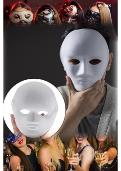 Boyanabilir Beyaz Cosplay Maske – Tam Yüz, Kağıt Hamur | 24X18 cm Yetişkin ve Çocuk Uyumu