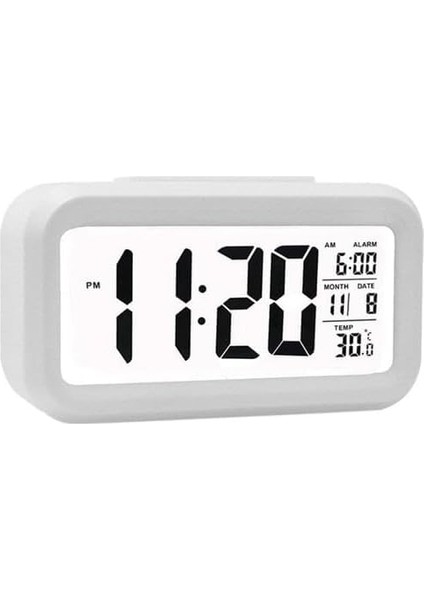 Akıllı Masa Saati Alarmlı Karanlık Sensörlü Fotoselli - Beyaz