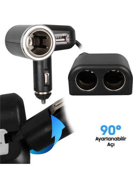 1526 12-24V Tek USB Girişli 120W 80 cm Kablolu 3'lü Araç Çakmak Çoklayıcı modelleri