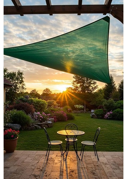 Model Jüt Üçgen Gölgelik Tente - 4m x 4m x 5.5m | 180GR/M² File Kumaş |%95 Uv Koruma | Bahçe, Teras, Balkon Gölgelik | Estetik Yarasa Tipi Tasarım | (Krem, Yeşil, Gri, Mavi, Turuncu) (Yeşil)