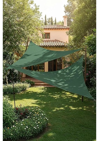 Model Jüt Üçgen Gölgelik Tente - 4m x 4m x 5.5m | 180GR/M² File Kumaş |%95 Uv Koruma | Bahçe, Teras, Balkon Gölgelik | Estetik Yarasa Tipi Tasarım | (Krem, Yeşil, Gri, Mavi, Turuncu) (Yeşil) modelleri