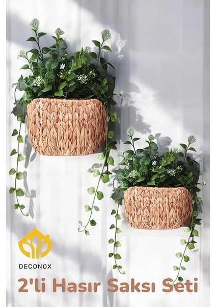 Dekoratif Hasır Dikdörtgen Duvar Sepet Saksılık 2'li Set - Hasır Duvar Için Sepet Saksı, Duvara Asılan Hasır Sepet Saksı Seti 2'li fiyatları