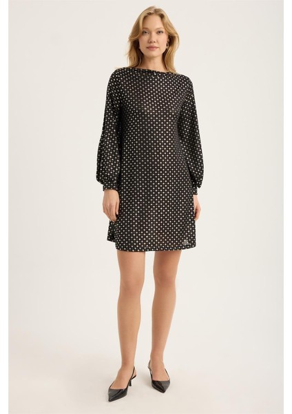 Yaldızlı Mini Kare Desenli Elbise