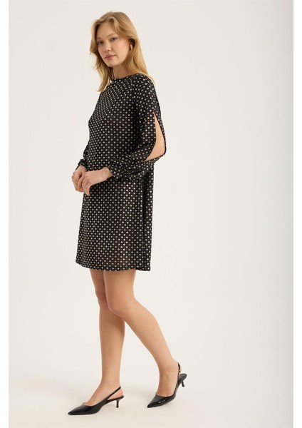 Yaldızlı Mini Kare Desenli Elbise fiyatları