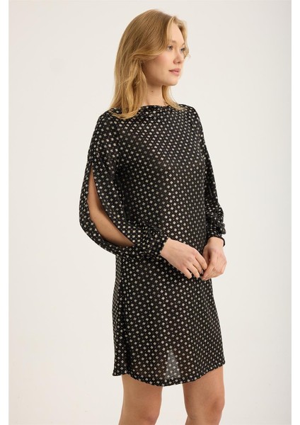 Yaldızlı Mini Kare Desenli Elbise modelleri