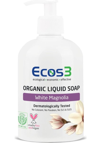 Ecos3 Beyaz Manolya Organik Sıvı Sabun (1 x 500 Ml) fiyatları