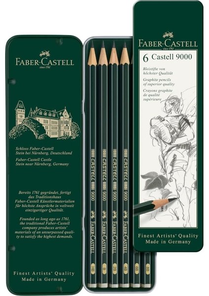 Graphite Kurşun Seti, 5’li, Metal Kutu, Hb-2b-4b-6b-8b, Siyah, Suda Çözünür, Teknik Çizim ve Eskiz Için, Dayanıklı Uç