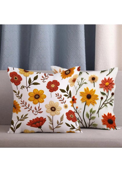 2 Li Kombin Punch Işlemeli Nakış Desen Dijital Baskılı Kırlent Kılıfı