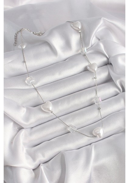 Bfs Pirinç Gümüş Renk Beyaz Inci Kalp Model Kadın Kolye fiyatları