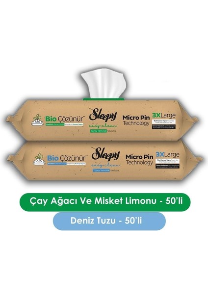 Bio Çözünür Yüzey Temizlik Havlusu 2li / Deniz Tuzu & Deniz Yosunu ve Çay Ağacı & Misket Limonu 2X50 ( 100 Yaprak )