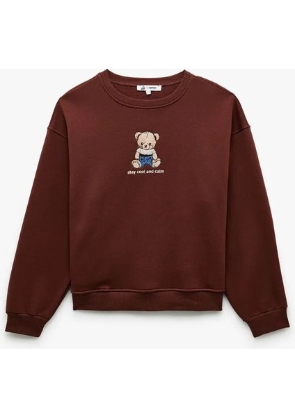 Ayıcık Nakışlı Şardonlu Kadın Oversize Sweatshirt 6WAL10241IK