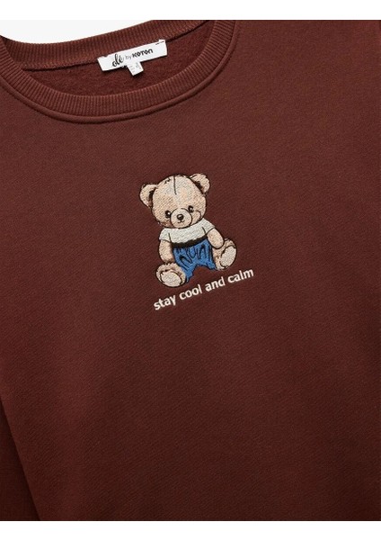 Ayıcık Nakışlı Şardonlu Kadın Oversize Sweatshirt 6WAL10241IK modelleri