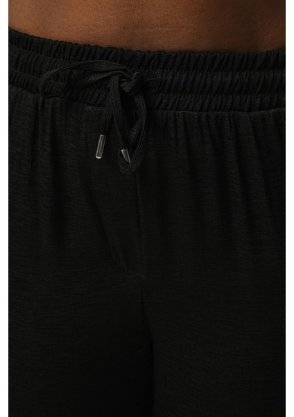 Kadın Beli Lastikli Bol Paça Desenli Siyah Renk Pantolon fiyatları