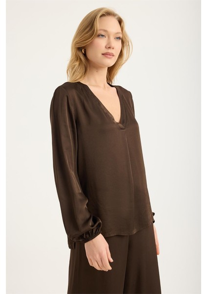 V Yaka Kolucu Lastikli Bluz modelleri