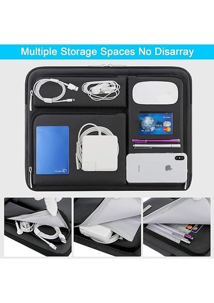 360° Laptop Kılıfı Çantası Bilgisayar Için 15 Inç New MacBook Air M4 A3241 2025/M3 A3114/M2 A2941 2024-2023, 15 Inç MacBook Pro A1990 A1707, Dell Xps 15 Plus 2022-2020 Aksesuar Cebi Ile, Siyah indirimleri