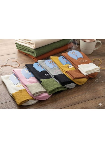 Pamuk Dikişsiz Yazılı Renkli Çoraplar 6 Li Paket