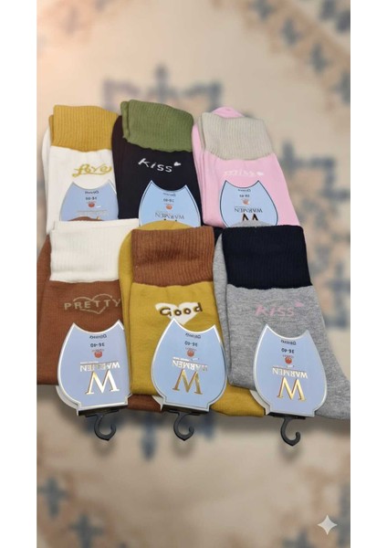 Pamuk Dikişsiz Yazılı Renkli Çoraplar 6 Li Paket modelleri