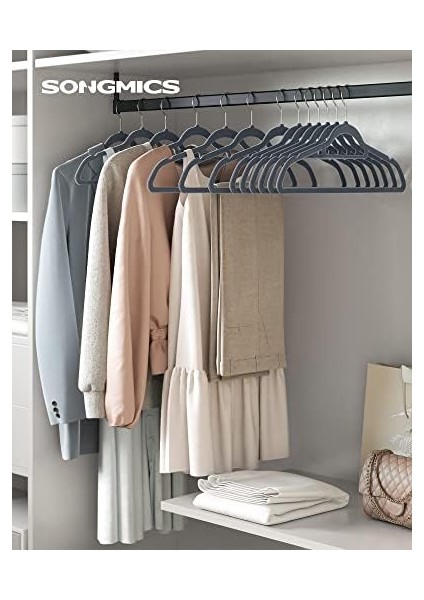 CRF100VX 100 Adet Kadife Askısı, Kaymaz Yüzeyli Askı Seti, Yer Tasarrufu Sağlayan Askısı, 360° Dönebilen Metal Kancalı, Açık Gri, CRF100VX modelleri