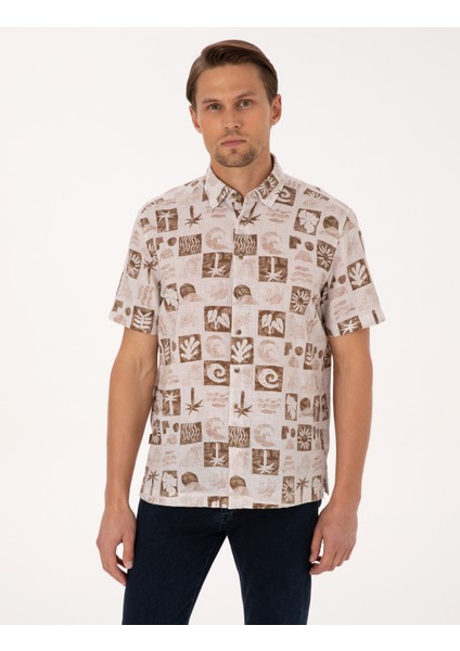 Erkek Kahverengi Comfort Fit Kısa Kollu Gömlek 50301507-VR197