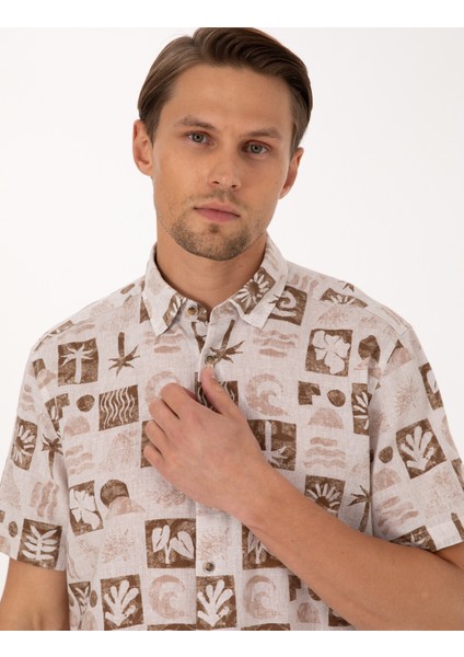 Erkek Kahverengi Comfort Fit Kısa Kollu Gömlek 50301507-VR197 fiyatları