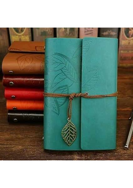 Yaprak Baskılı Deri Kapaklı Günlük Not Defteri Özel Tasarım Hediyelik Mavi modelleri