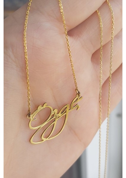 925 Ayar Gümüş 24 Ayar Altın Kaplama Isimli Kolye