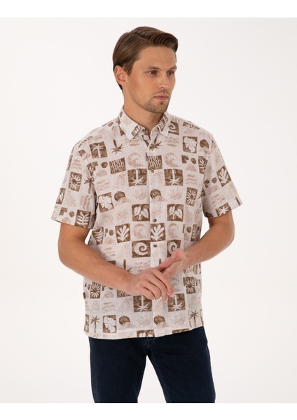 Erkek Kahverengi Comfort Fit Kısa Kollu Gömlek 50301507-VR197 modelleri