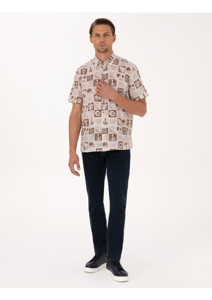 Erkek Kahverengi Comfort Fit Kısa Kollu Gömlek 50301507-VR197 fırsatları