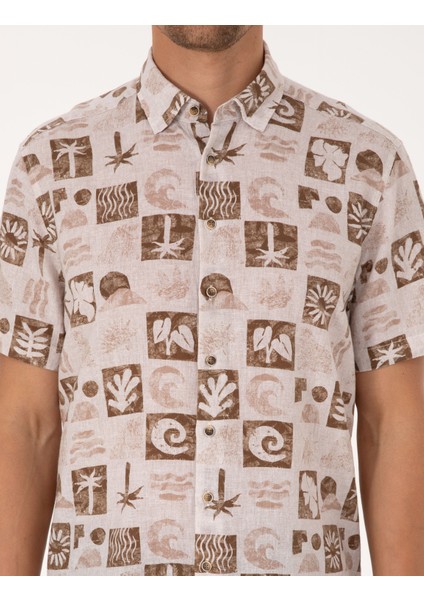 Erkek Kahverengi Comfort Fit Kısa Kollu Gömlek 50301507-VR197