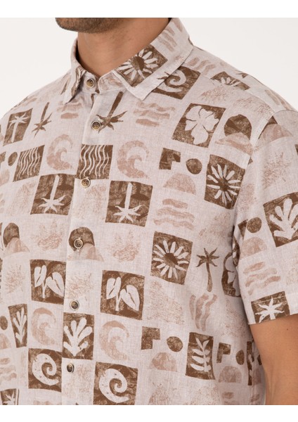 Erkek Kahverengi Comfort Fit Kısa Kollu Gömlek 50301507-VR197