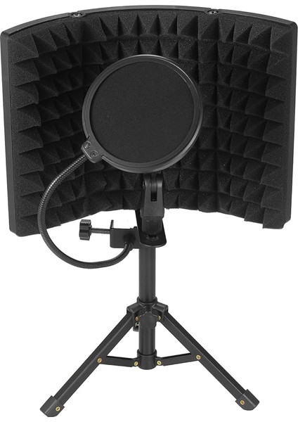 Yüksek Yoğunluklu Süngerli Mikrofon Izolasyon Ekranı 3 Panelli Katlanabilir Ön Cam Mini Rüzgarlık Panosu Stüdyosu Için Ses Yalıtım Kapağı Ses Emici Tripod Pop Filtreli Ekipmanı Mikrofon