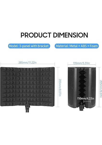 Yüksek Yoğunluklu Süngerli Mikrofon Izolasyon Ekranı 3 Panelli Katlanabilir Ön Cam Mini Rüzgarlık Panosu Stüdyosu Için Ses Yalıtım Kapağı Ses Emici Tripod Pop Filtreli Ekipmanı Mikrofon modelleri