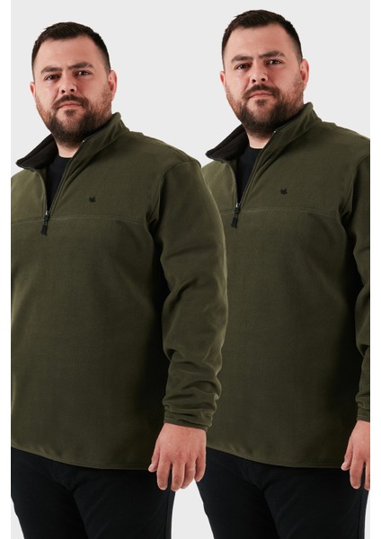 Regular Fit Anti-Pilling Büyük Beden Dik Yaka Kışlık Şardonlu 2'li Paket Polar Erkek Polar 5906001BS2