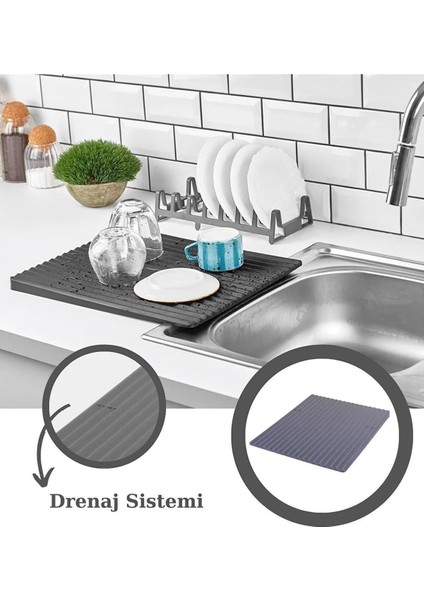 Tezgah Üstü Bulaşık Kurutmalığı Özel Eğimli Dizayn Bulaşıklık Sert Sağlam 40 x 32,5 cm 10145 modelleri