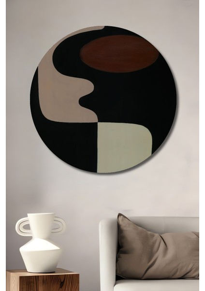 Dekoratif Ahşap Yuvarlak Tablo Soyut Sanat Kompozisyonu