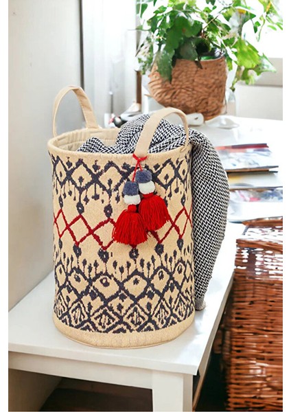 Kilim Desenli Sepet-Kirli Çamaşır Sepeti-Oyuncak Sepeti Saklama Organizer 37X30 cm