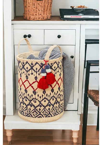 Kilim Desenli Sepet-Kirli Çamaşır Sepeti-Oyuncak Sepeti Saklama Organizer 37X30 cm fiyatları