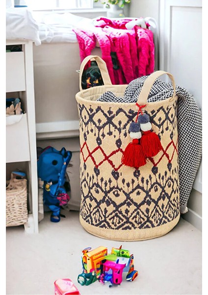 Kilim Desenli Sepet-Kirli Çamaşır Sepeti-Oyuncak Sepeti Saklama Organizer 37X30 cm indirimleri
