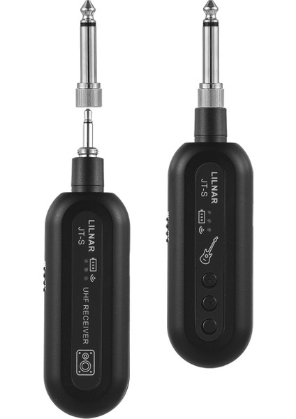 Kablosuz Gitar Temi 6.35MM ve 3.5mm Çift Fişli Gitar Verici Alıcı Seti Gitar Bas Elektrik Aletleri Için Uhf Ayarlanabilir Tak ve Çalıştır Uzun Mesafe Gerçek Zamanlı Iletim