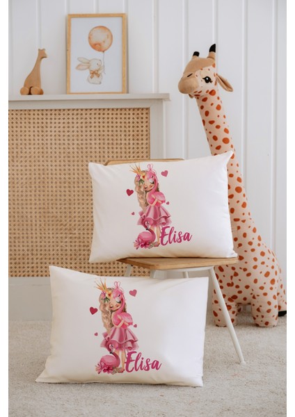 %100 Pamuk Isme Özel 2li Ekru Bebek Yastık Kılıfı 35X45 Cm-Prenses