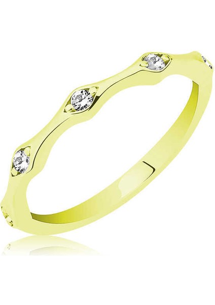 Gümüş Altın Beştaş Mekik Bayan Yüzük - 15