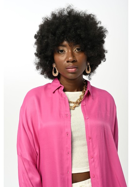 Kadın Düz Fuşya Renk Oversize Kesim Gömlek fiyatları