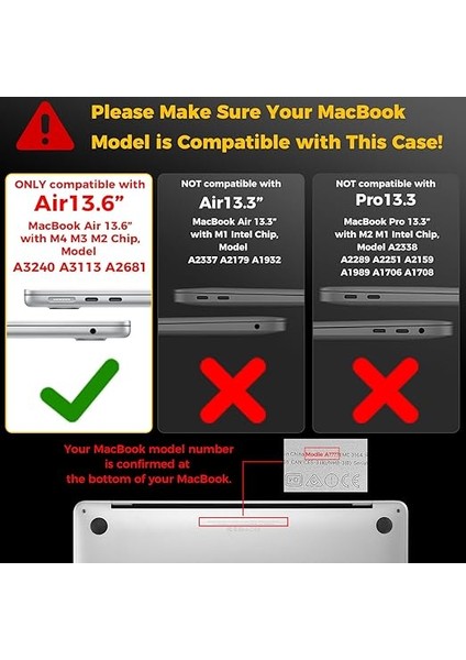 MacBook Air 13,6 ile Uyumlu M4 (A3240) M3 (A3113) M2 (A2681) 2022 2024 2025, Mac 13 Inç Case, Sert Plastik Koruyucu Kılıf + Klavye Koruması + Parlatma Bezi - Mat Pembe fiyatları