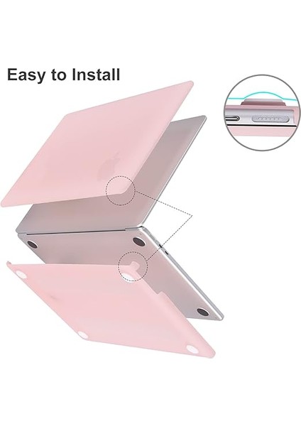 MacBook Air 13,6 ile Uyumlu M4 (A3240) M3 (A3113) M2 (A2681) 2022 2024 2025, Mac 13 Inç Case, Sert Plastik Koruyucu Kılıf + Klavye Koruması + Parlatma Bezi - Mat Pembe indirimleri