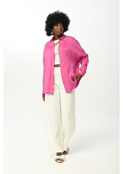 Kadın Düz Fuşya Renk Oversize Kesim Gömlek fırsatları