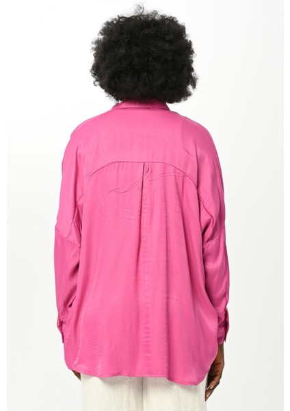 Kadın Düz Fuşya Renk Oversize Kesim Gömlek indirimleri