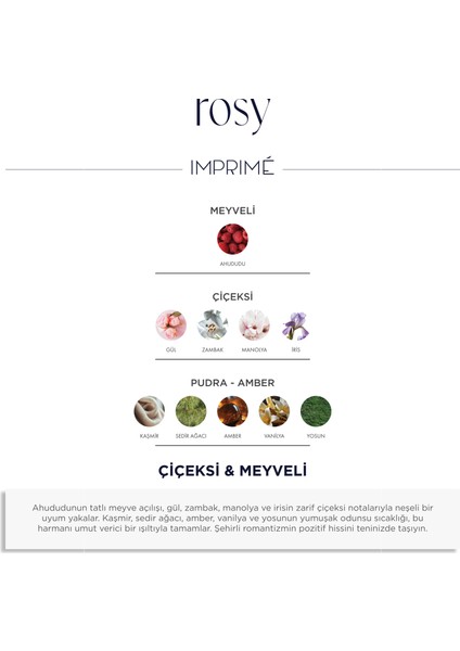 Rosy Edp Kadın Parfüm 50ML | Çiçeksi & Meyveli | Ahududu, Gül, Zambak, Kaşmir, Vanilya, Amber